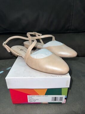 Katy Perry women’s 7 The Aimee Tumbled Metallic Nude Slingback Flats